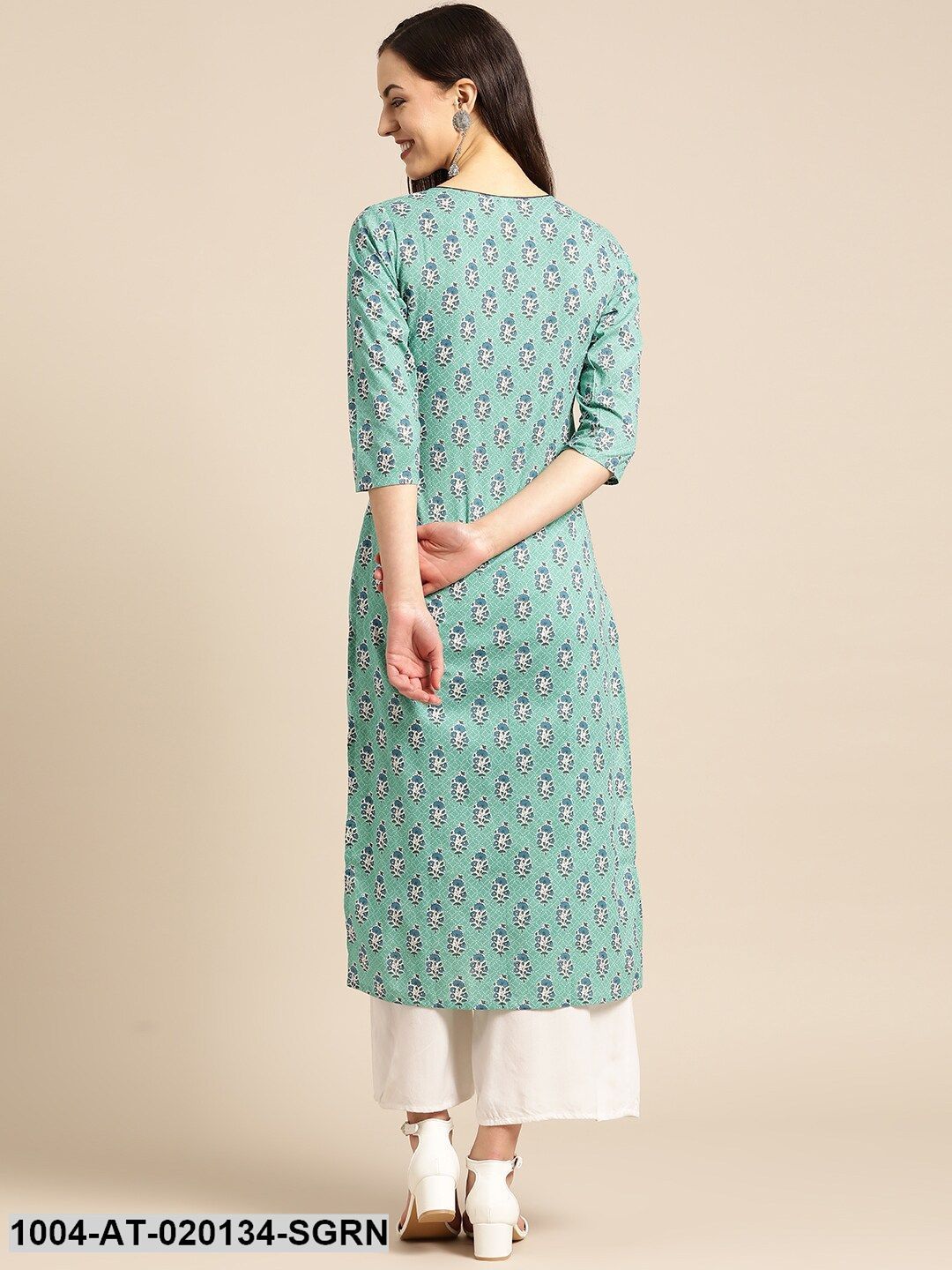 Sea Green & Blue Printed Straight Kurta