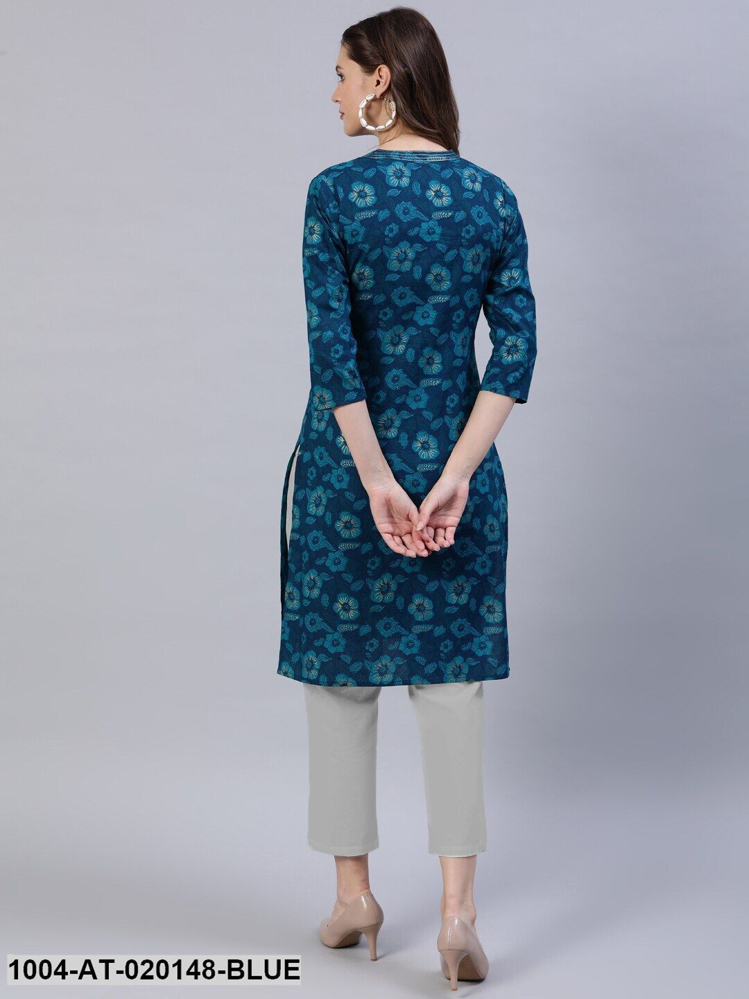 Blue Printed Chikankari Kurta