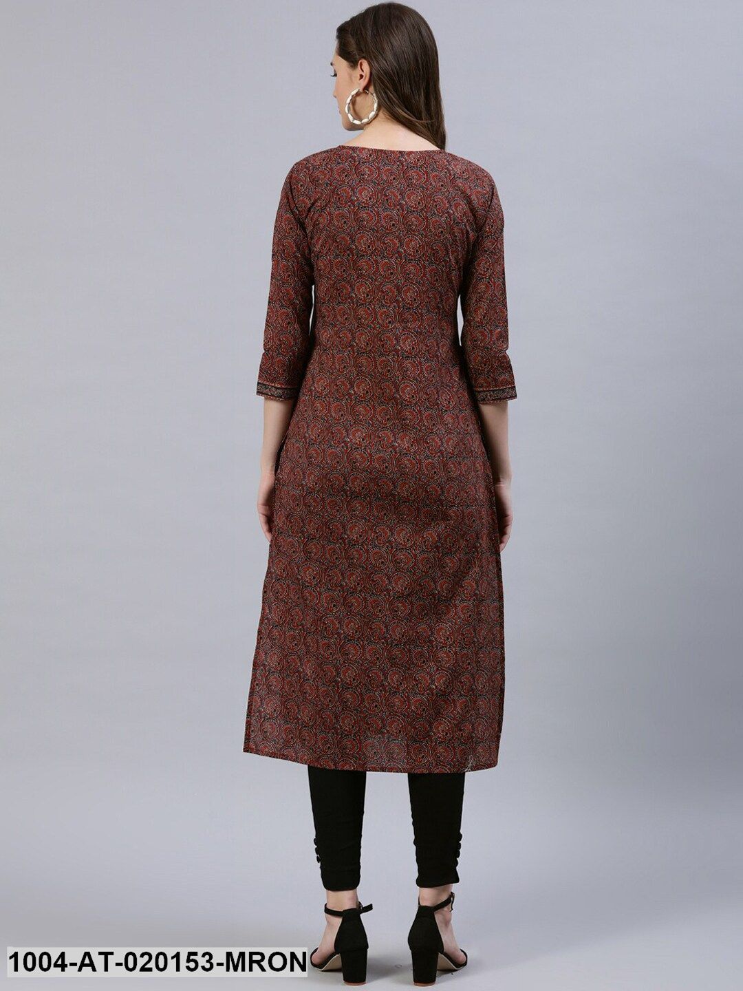 Maroon & Navy Blue Ethnic Motifs Printed Straight Kurta