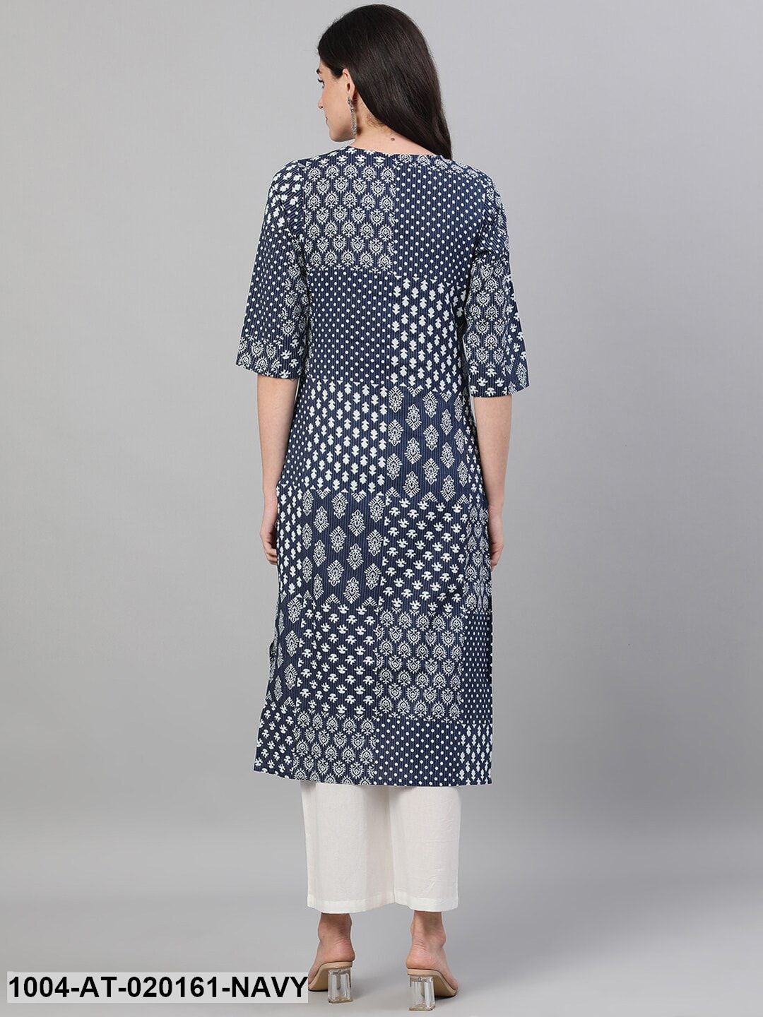 Navy Blue Ethnic Motifs Printed Kurta