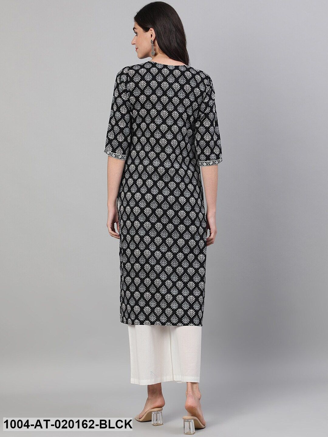 Black White Ethnic Motifs Printed Kurta