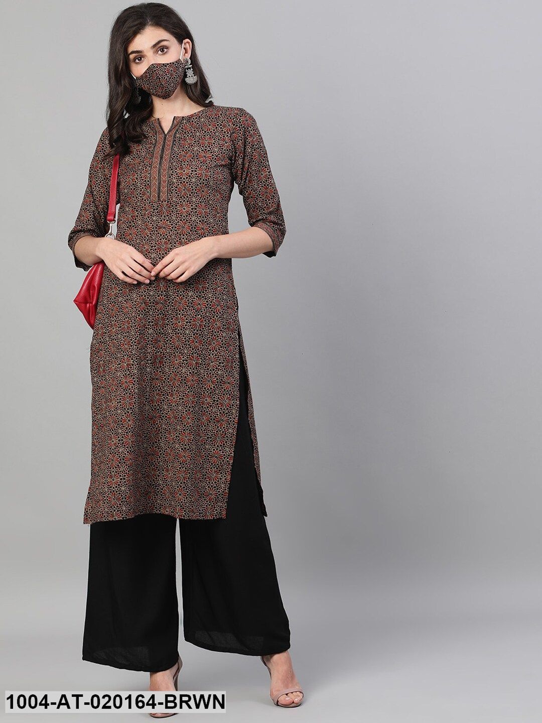 Brown Maroon Floral Printed Kurta