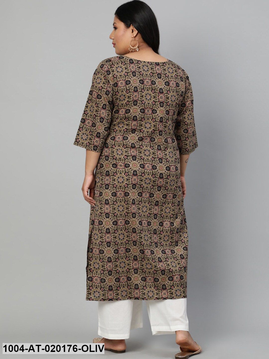 Plus Size Olive & Black Ethnic Motifs Printed Kurta
