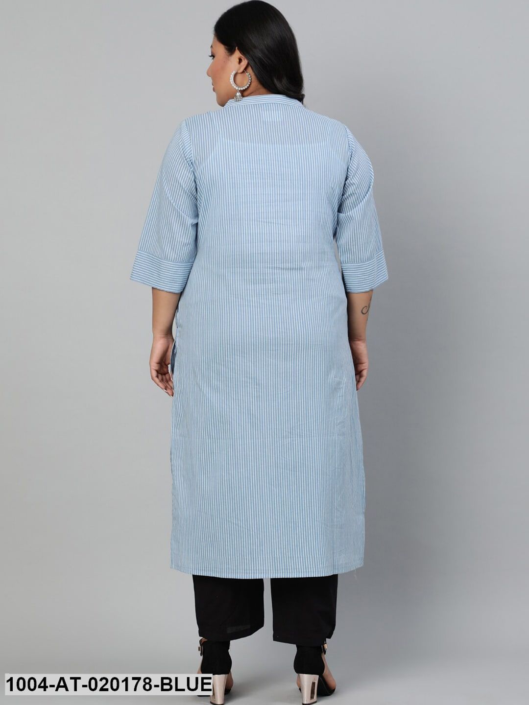 Plus Size Blue & White Striped Kurta