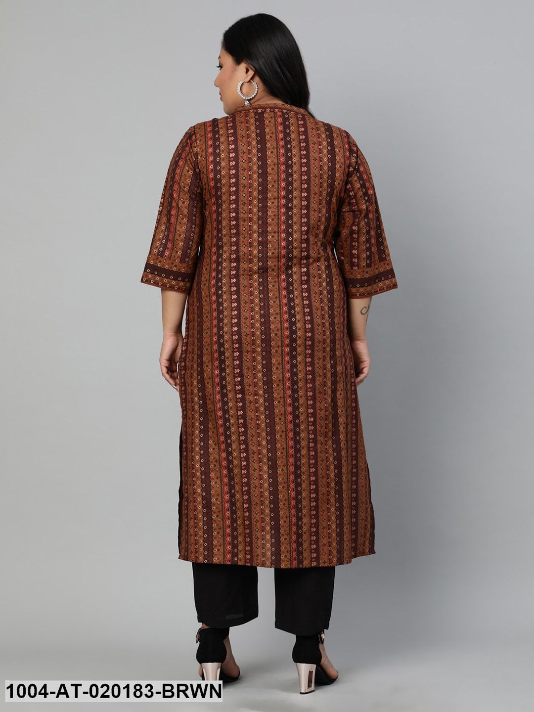 Plus Size Brown Ethnic Motifs Printed Kurta