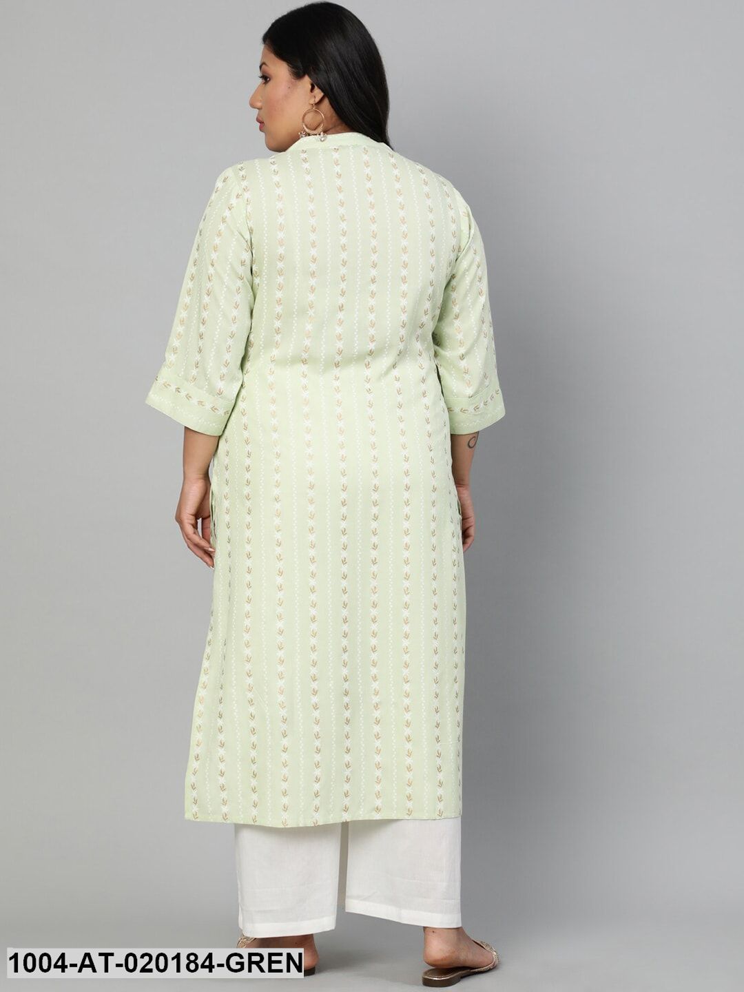 Plus Size Pastel Green & Gold Ethnic Motifs Printed Kurta