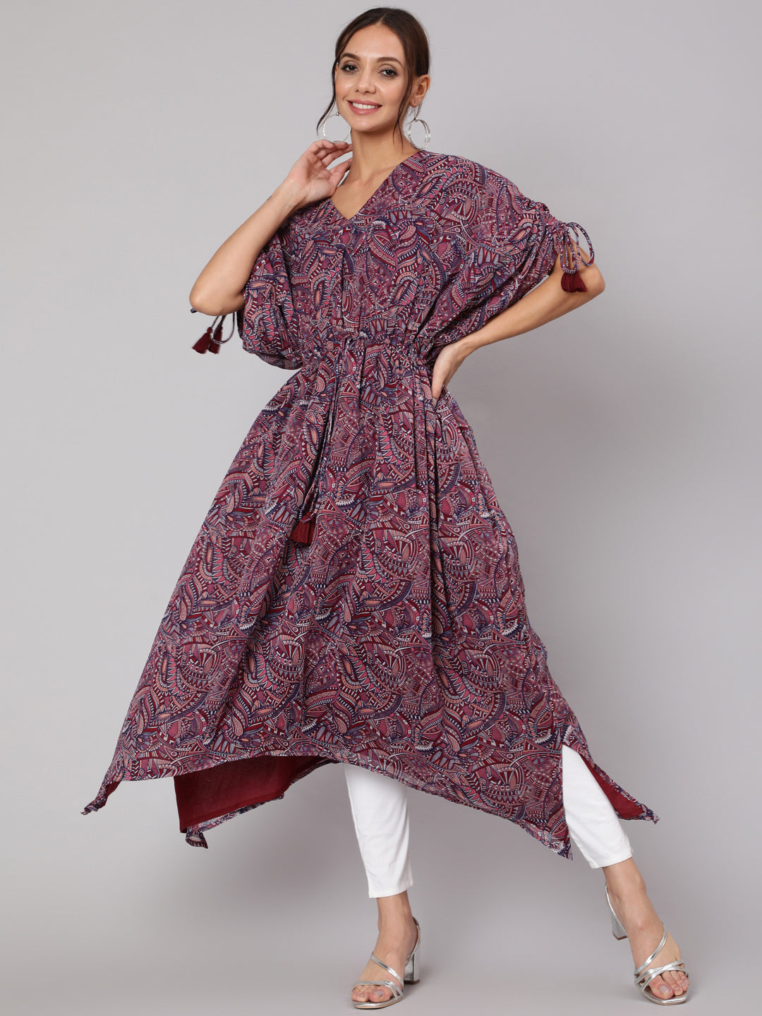 Multi Geometric Printed V-Neck Kaftan Kurta