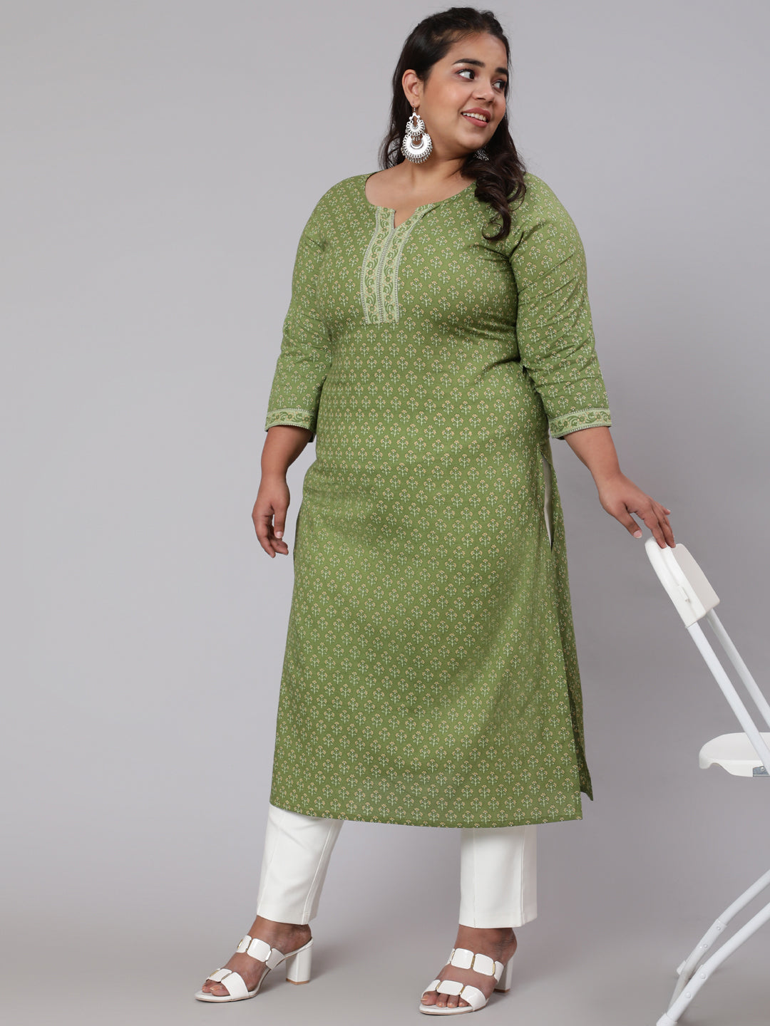 Plus Size Green Printed straight Kurta