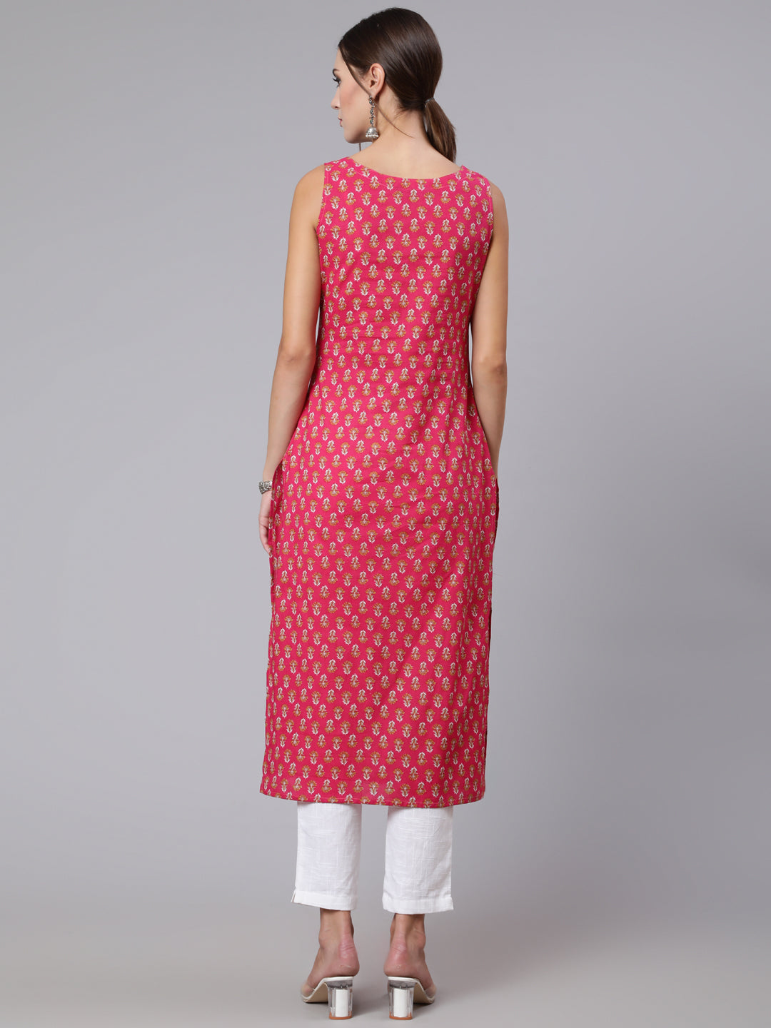 Pink Ethnic Printed Straight Sleeveless Kurta