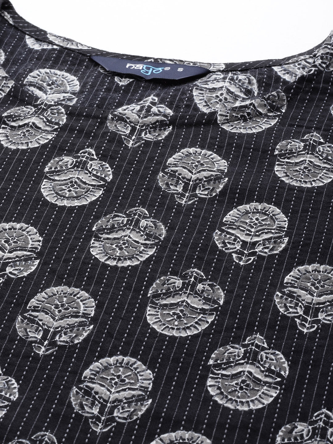 Women Black Printed straight Kurta With three quarter sleeves