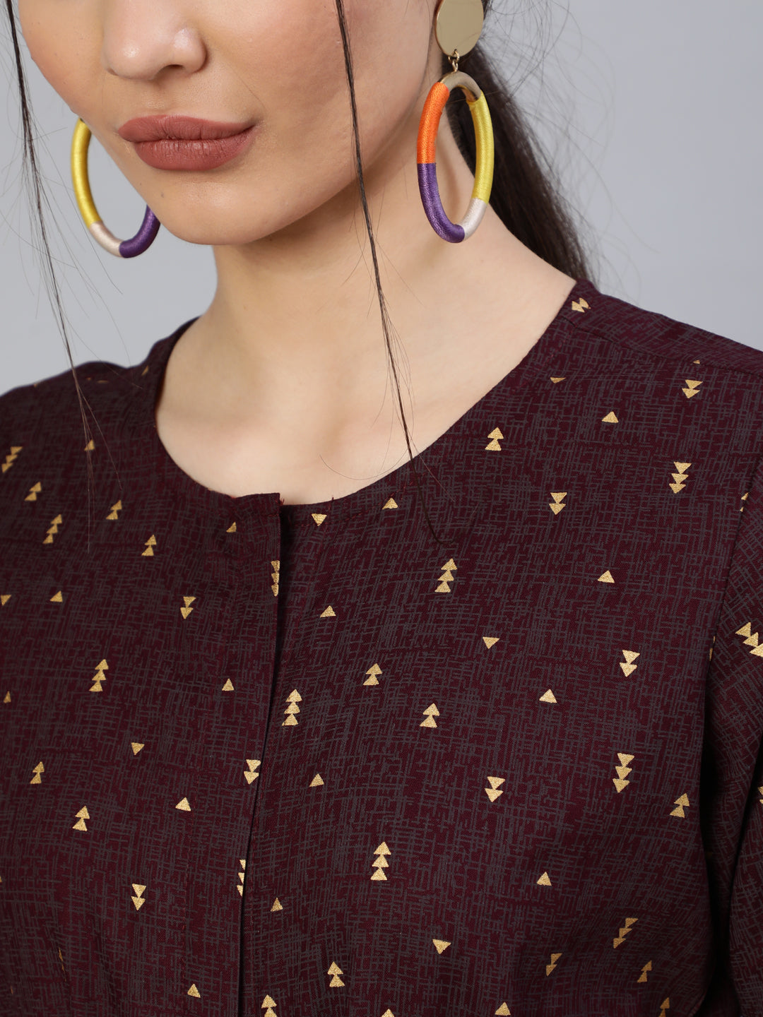 Burgundy Printed Jumpsuit With Side Pockets