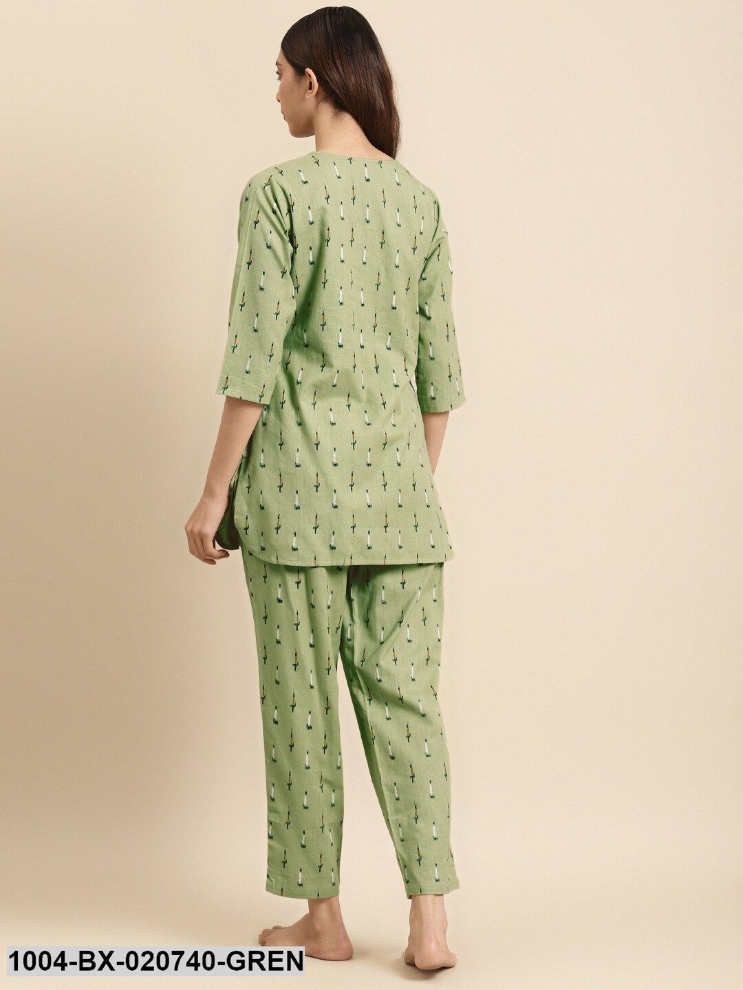 Green & Black Ikat Print Night suit