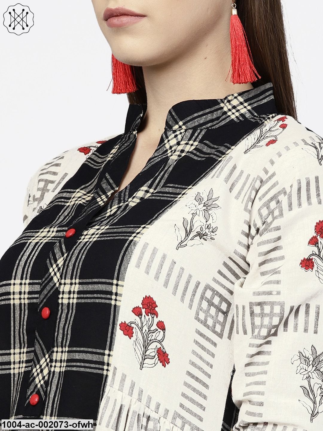 Off White Printed Half Sleeve A-Line Maxi Dress