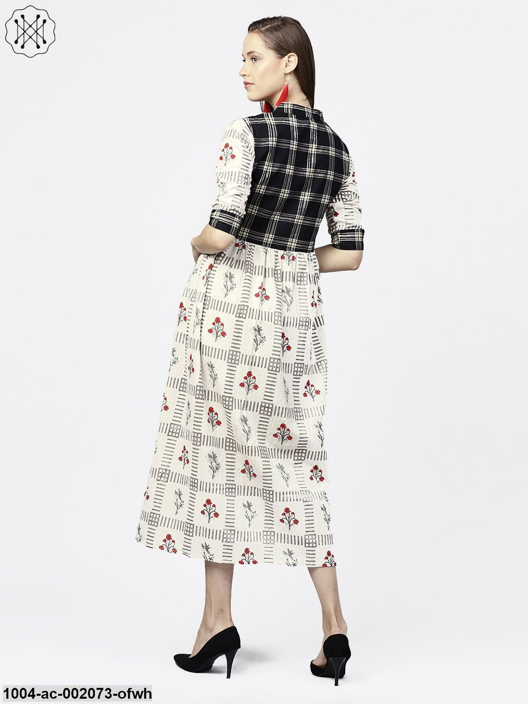 Off White Printed Half Sleeve A-Line Maxi Dress