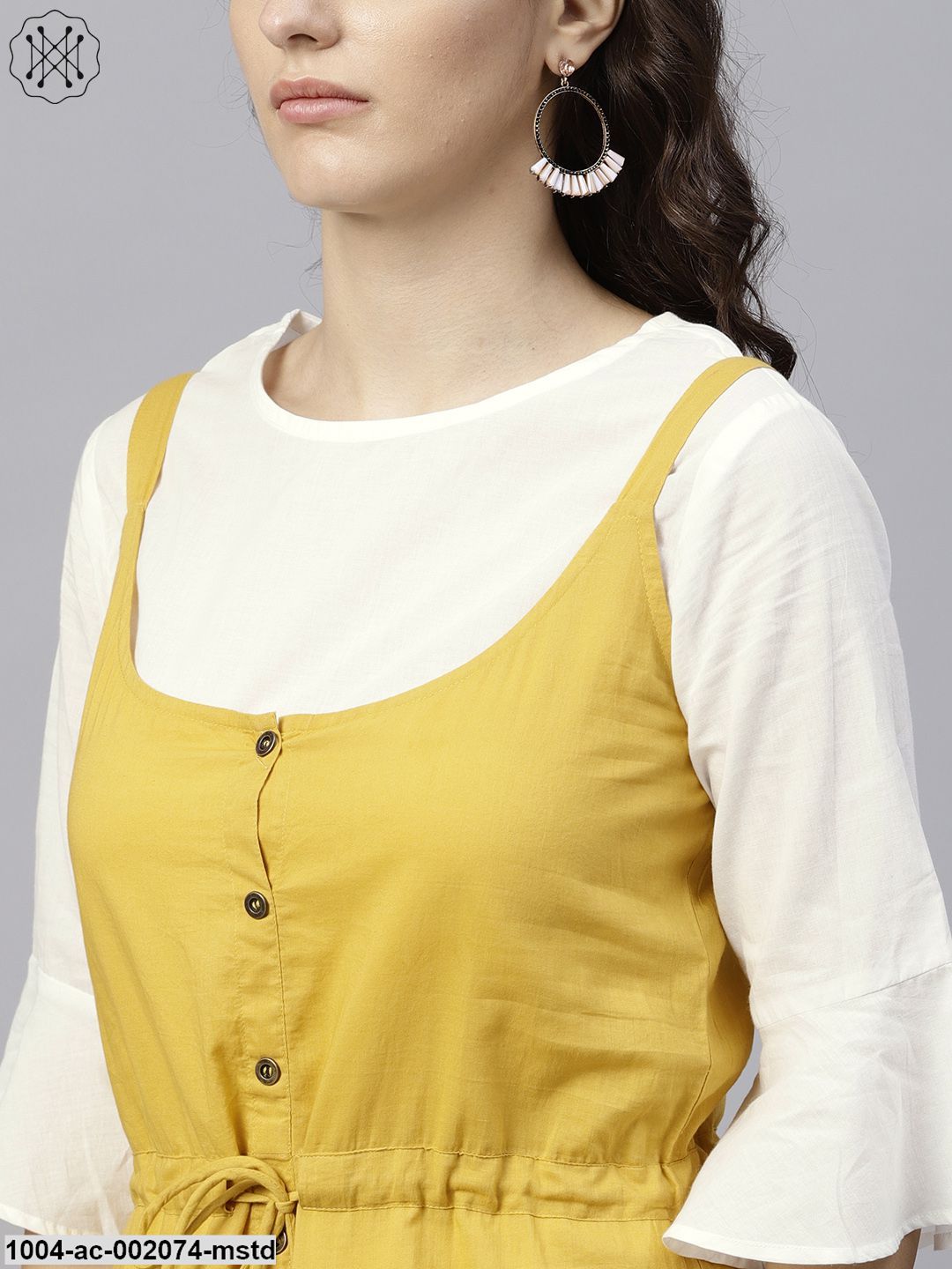 Solid Colour Block Dress With Drawstring Style