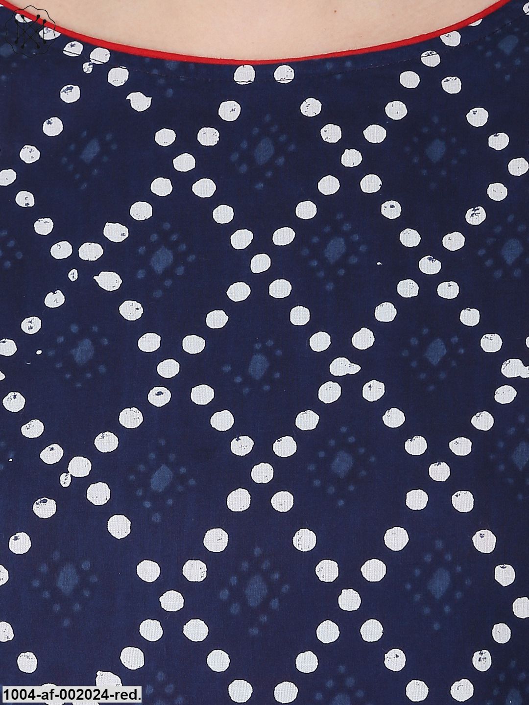 Red Printed 3/4Th Sleeve Cotton Kurta With Blue Printed Skirt