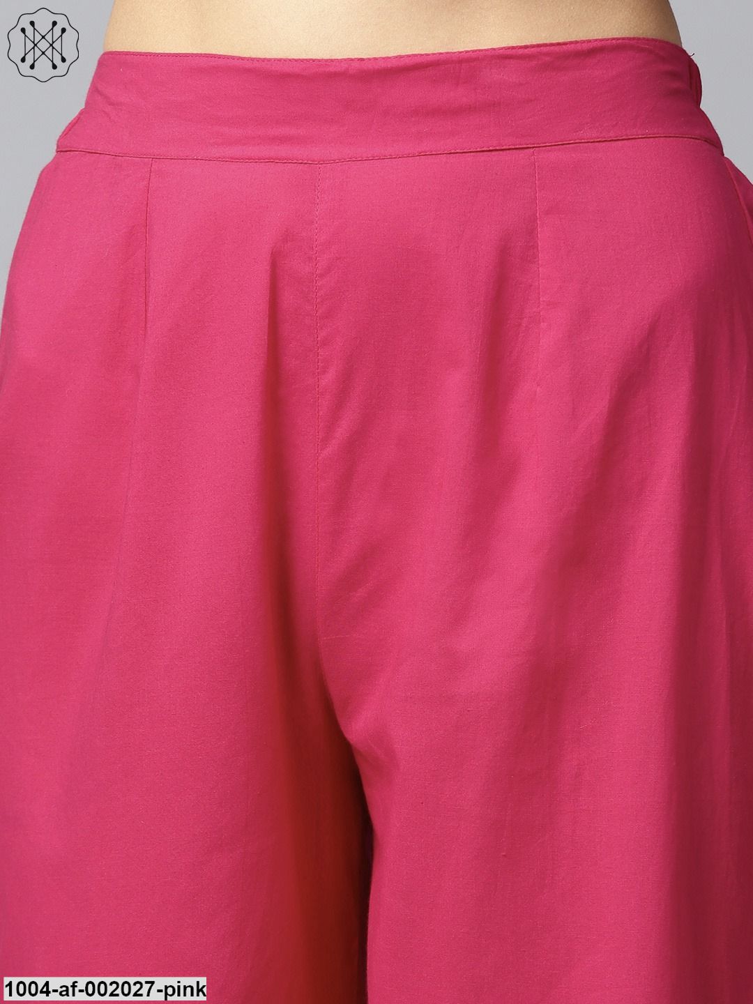 Pink Printed 3/4Th Sleeve Cotton Kurta With Solid Pink Palazzo