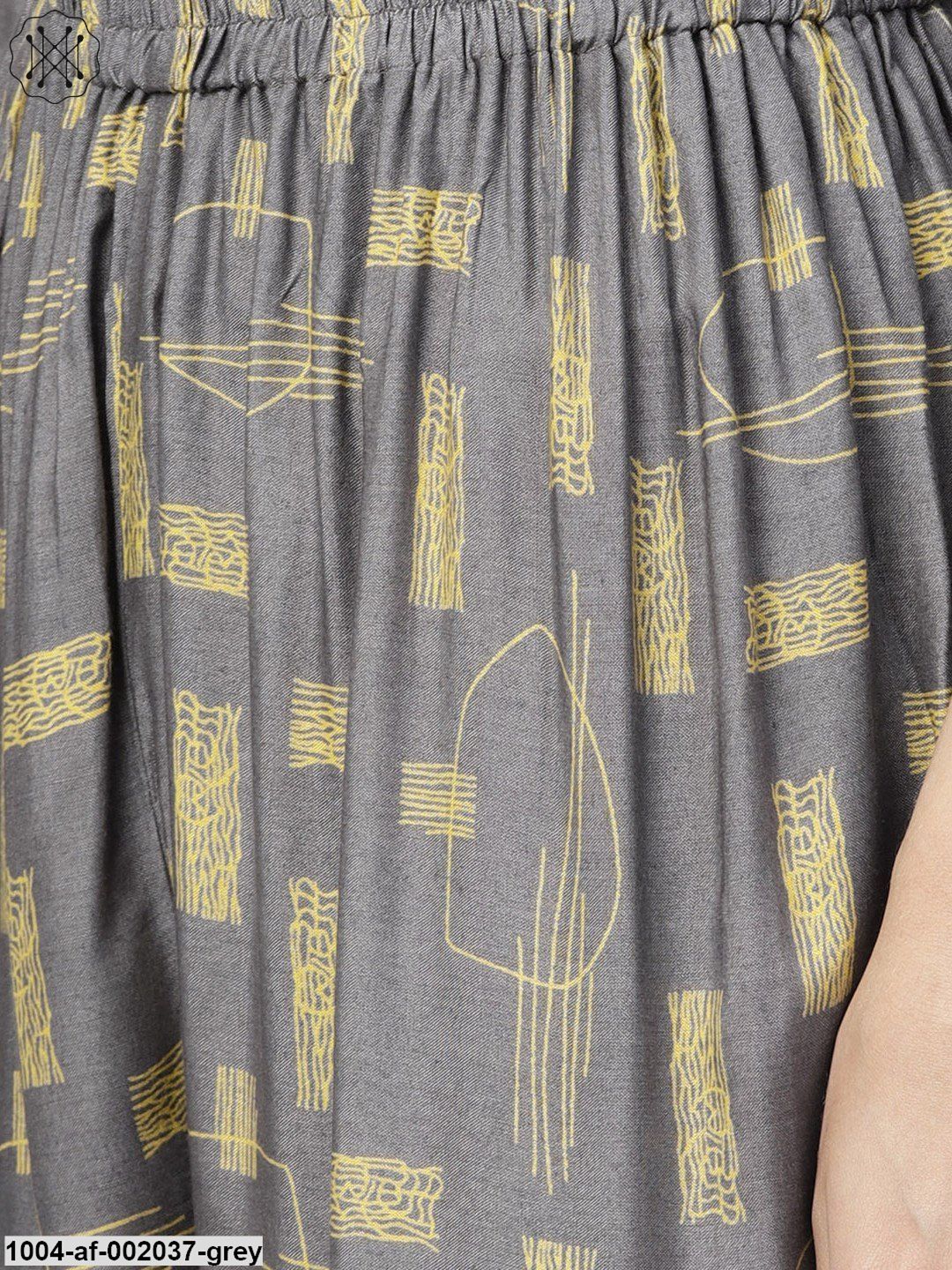 Grey Printed 3/4Th Sleeve Cotton Kurta With Grey Printed Palazzo