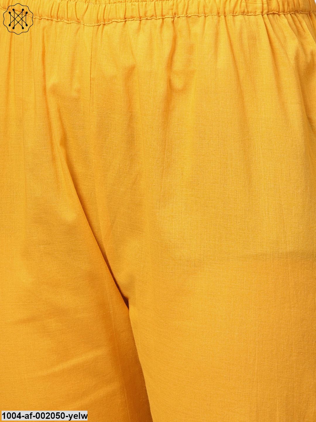 Yellow Printed Half Sleeve Cotton A-Line Kurta With Dori Work With Ankle Length Pant