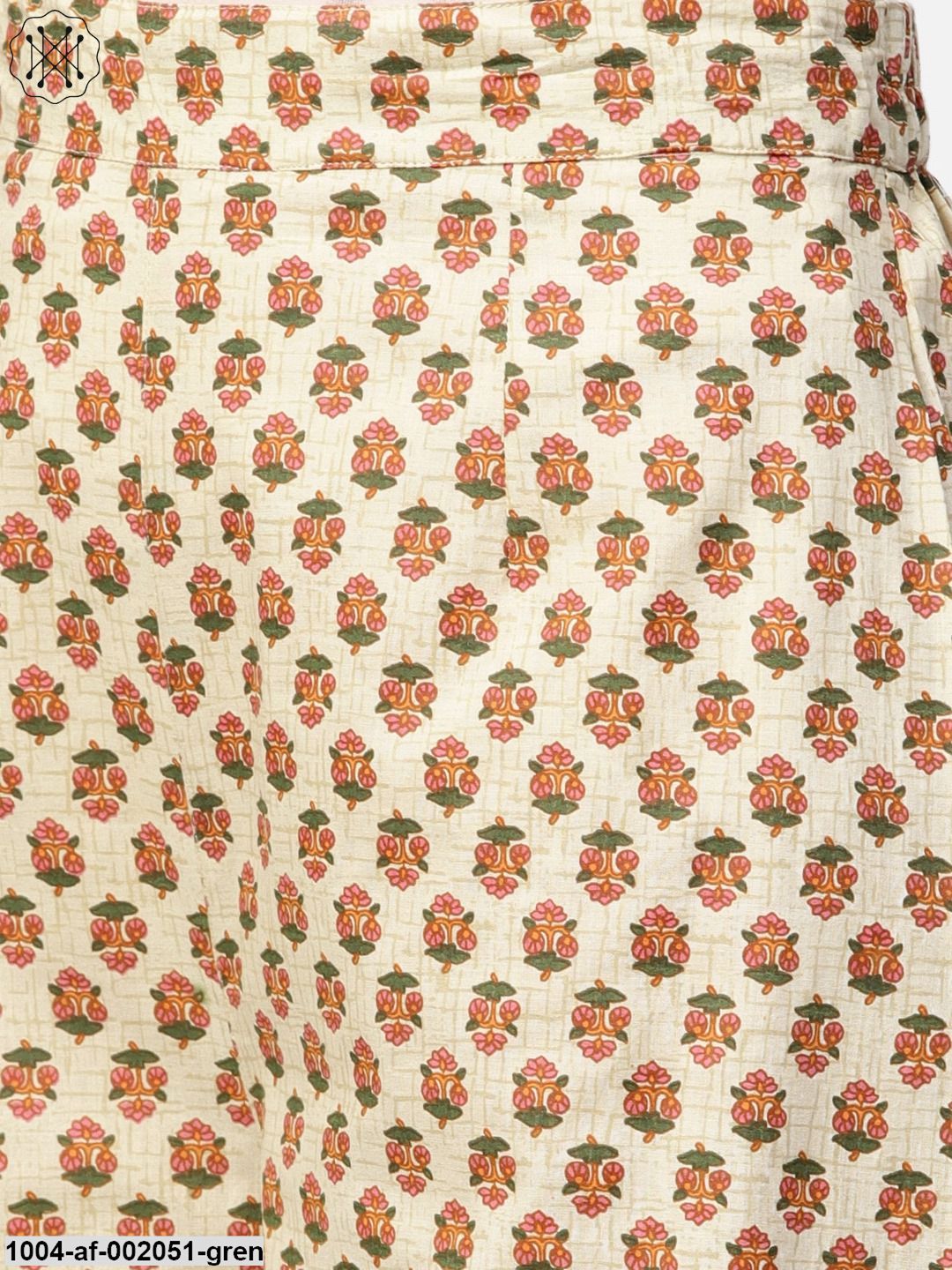 Solid Green 3/4Th Sleeve Side Gathering Cotton Kurta With Printed Palazzo