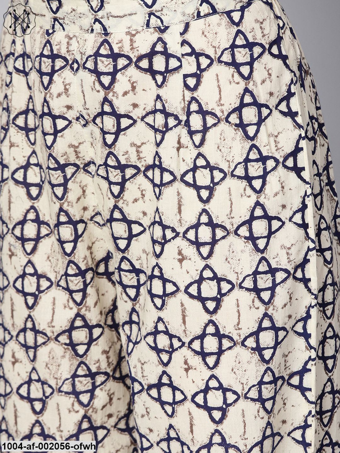 Off White Printed 3/4Th Sleeve Cotton Kurta With Ankle Length Palazzo