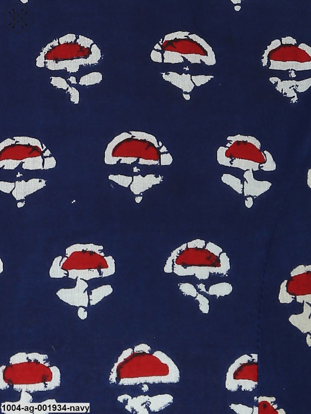 Navy Blue Printed 3/4 Sleeve Cotton Anarkali Kurta