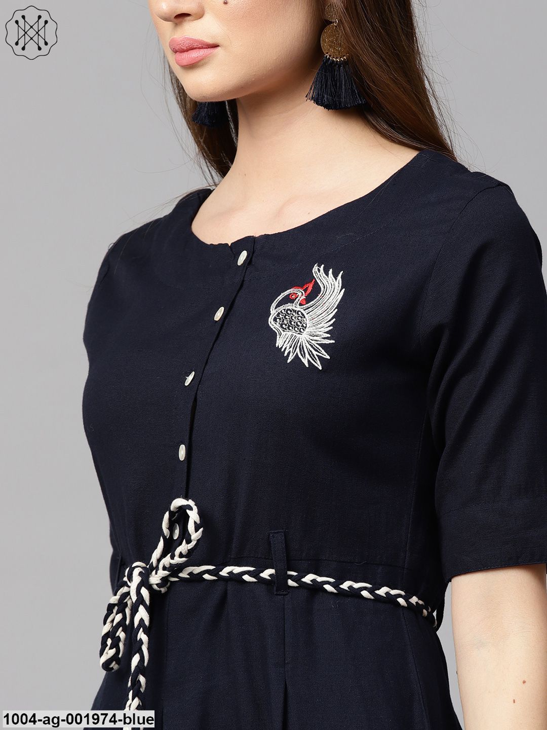 Blue Printed Half Sleeve Flex Anarkali Kurta