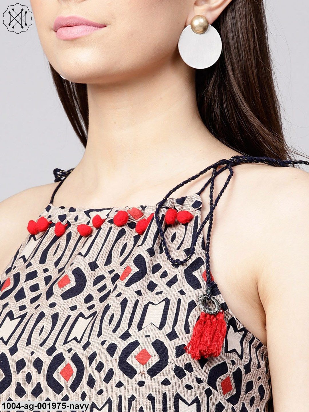 Navy Blue Printed Sleeveless Flex Anarkali Kurta