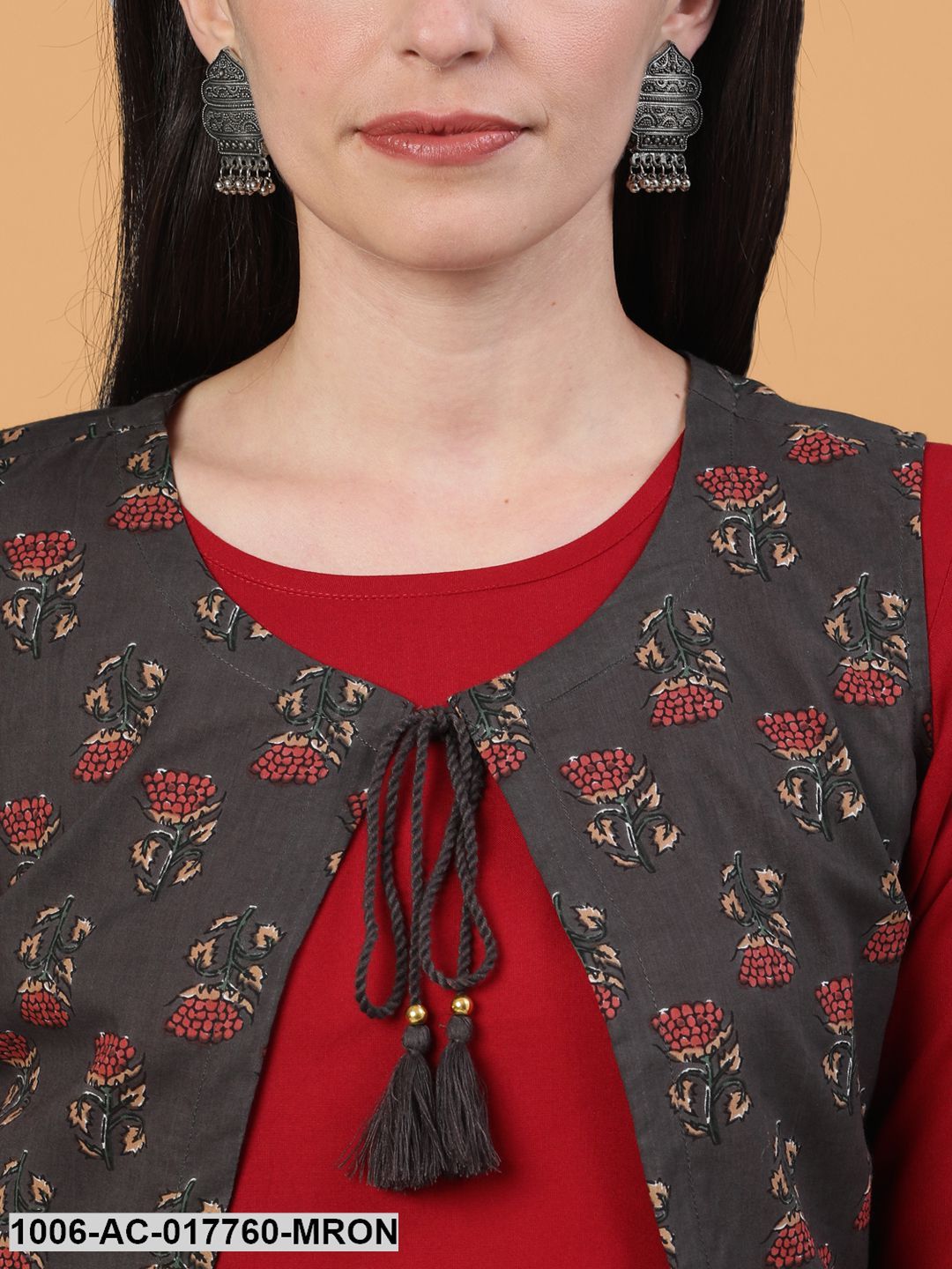 Printed Flared Calf Length 3/4 Sleeve Round Neck Rayon Dress