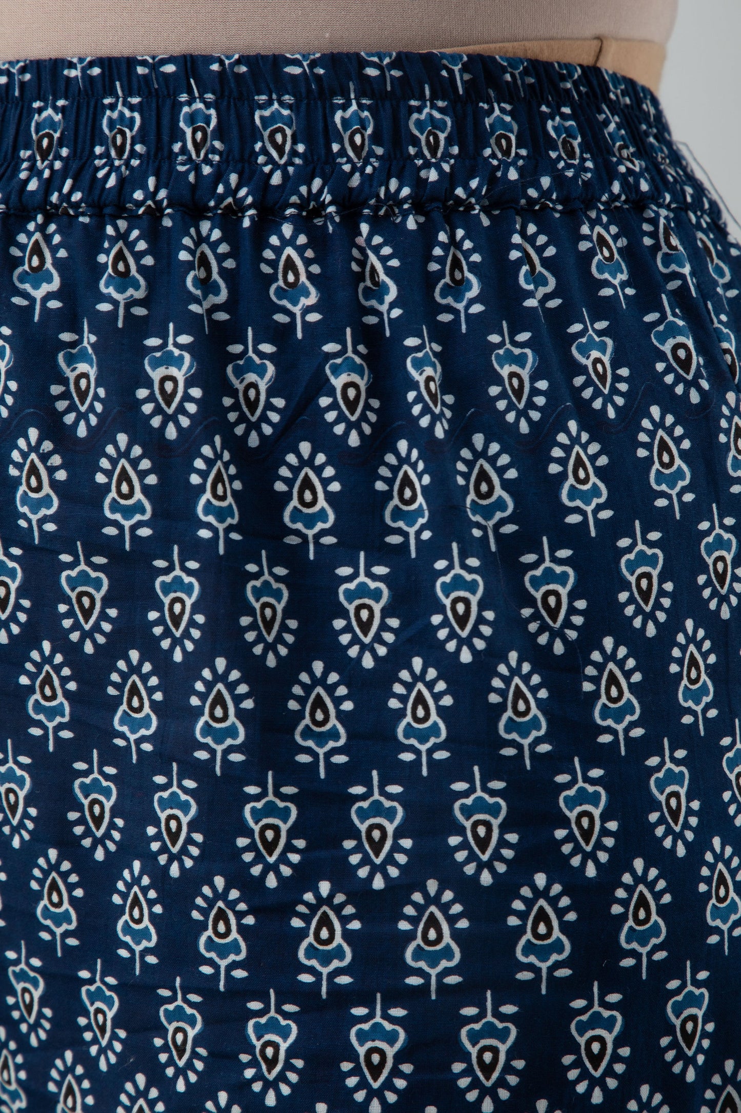 Printed A-line Calf Length 3/4 Sleeves Round Neck Cotton Kurta Dupatta Bottom Set