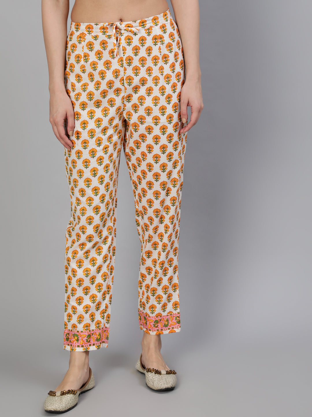 Cotton Printed Straight 3/4 Sleeve Round Neck Calf Length Kurta Set