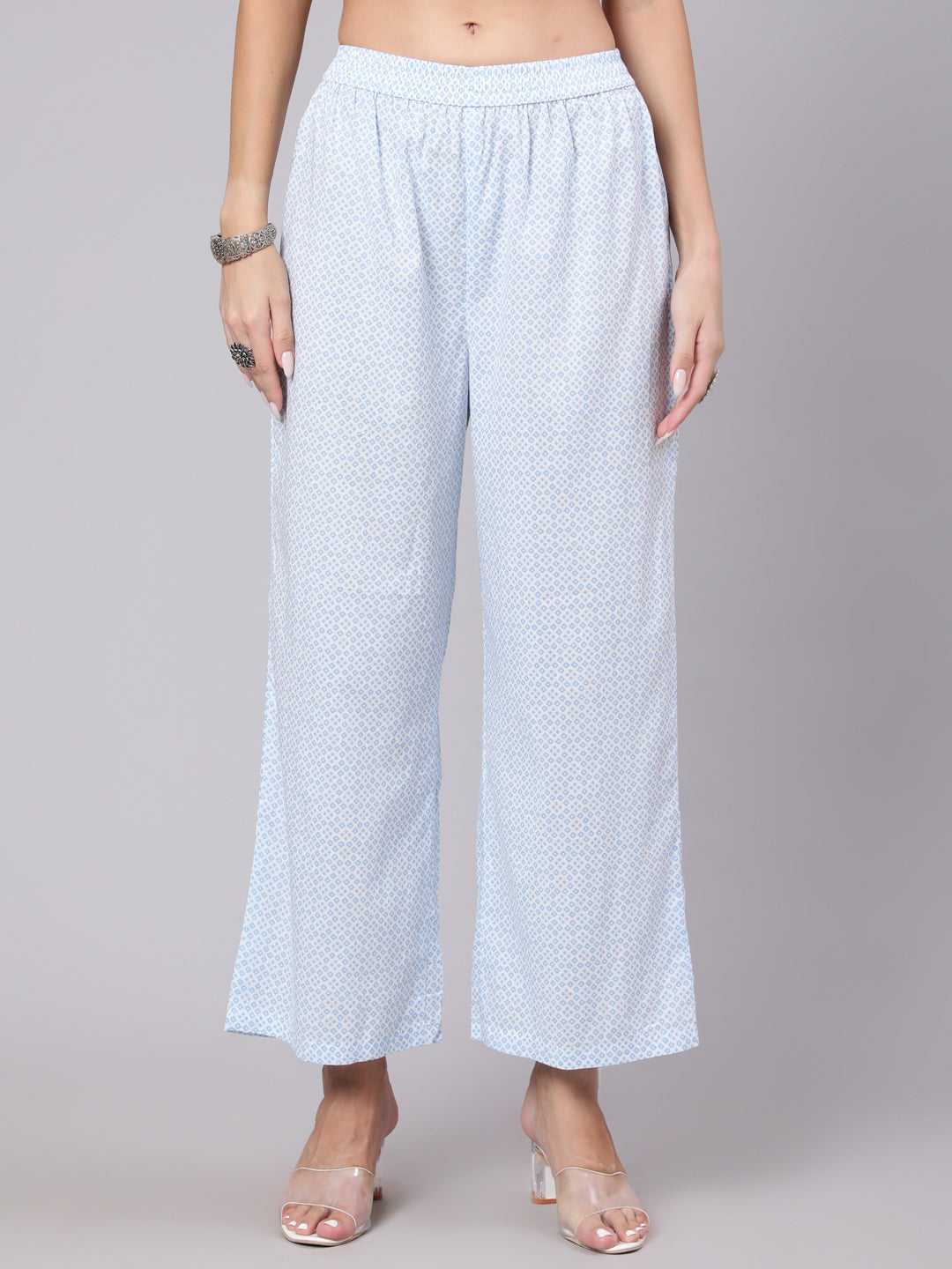 Cotton Calf Length Printed Flared 3/4 Sleeve Round Neck Kurta Bottom Dupatta Set