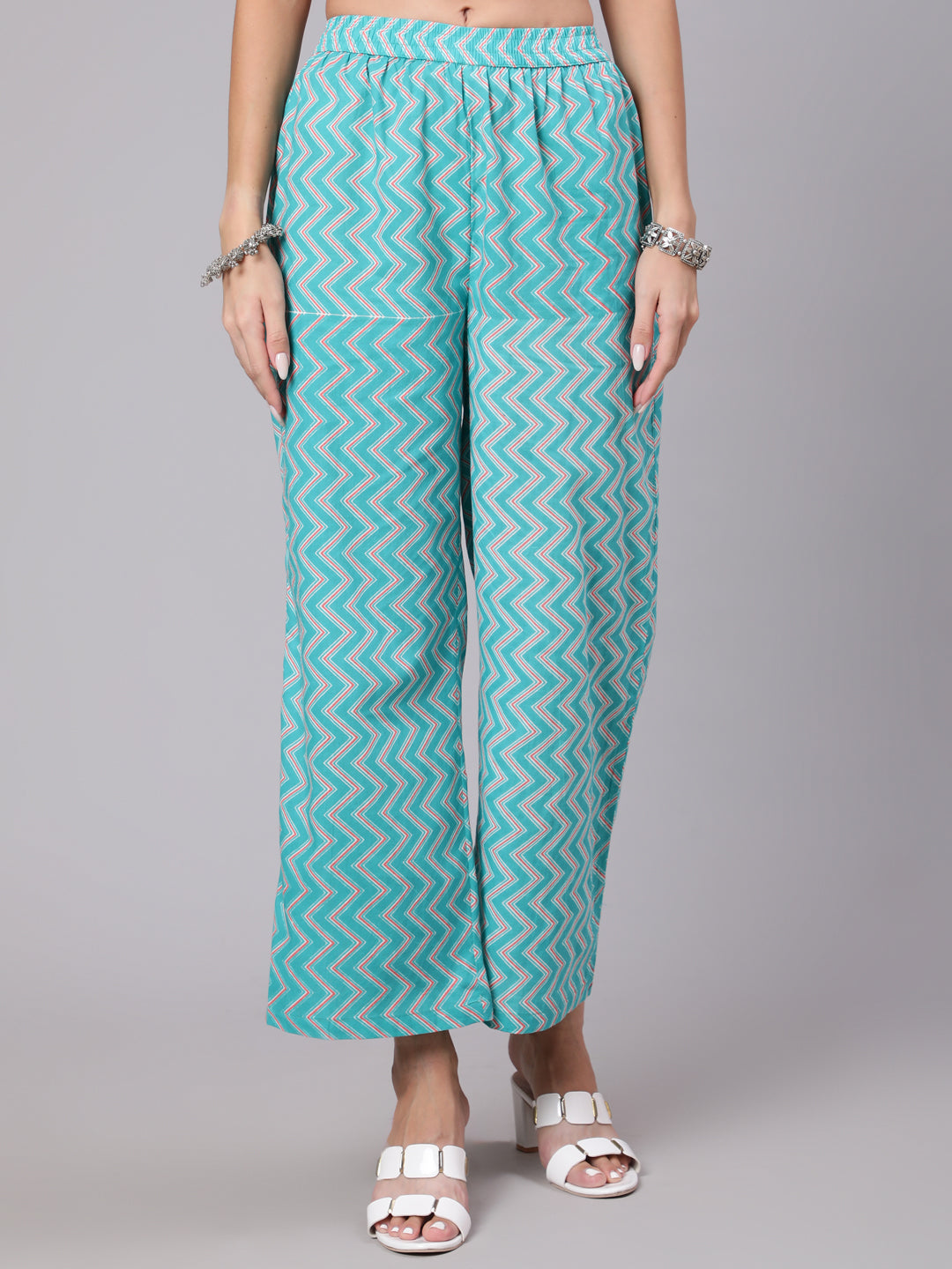 Cotton Calf Length Printed Semi Flared 3/4 Sleeve Round Neck Kurta Bottom Set