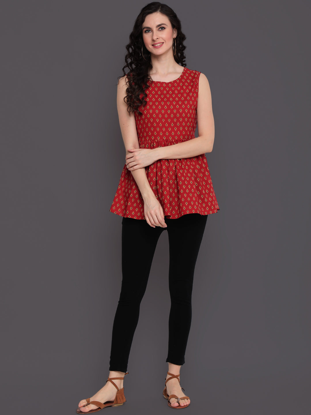 Printed Cotton Sleeveless Regular Top