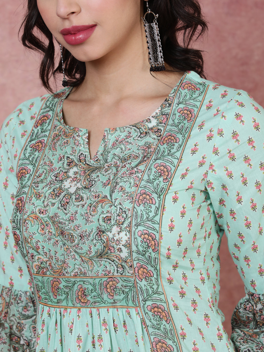 Cotton Short Length Length Printed 3/4 Sleeve Square Top