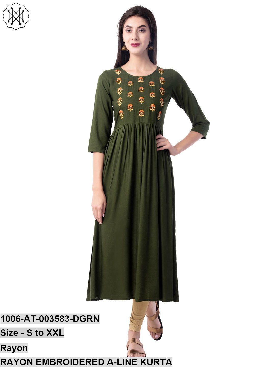 Rayon Embroidered A-Line Kurta
