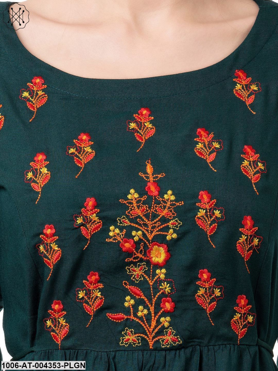 Women's Rayon Embroidered A-Line Kurta