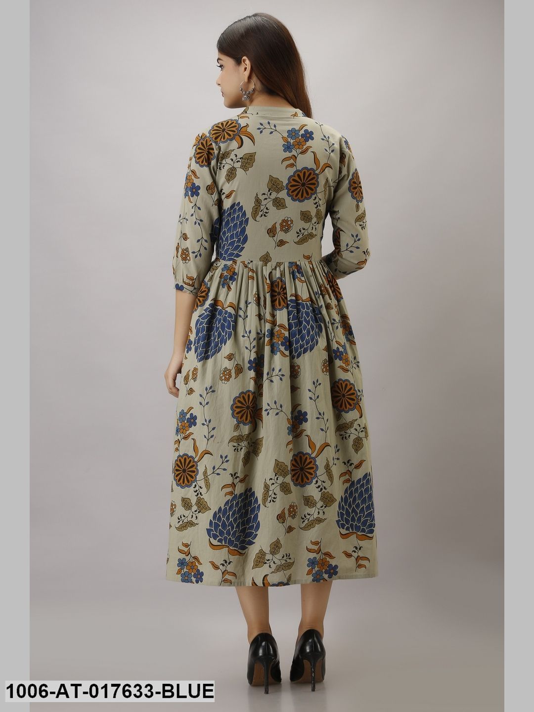 Cotton Printed Blue A-Line Kurta