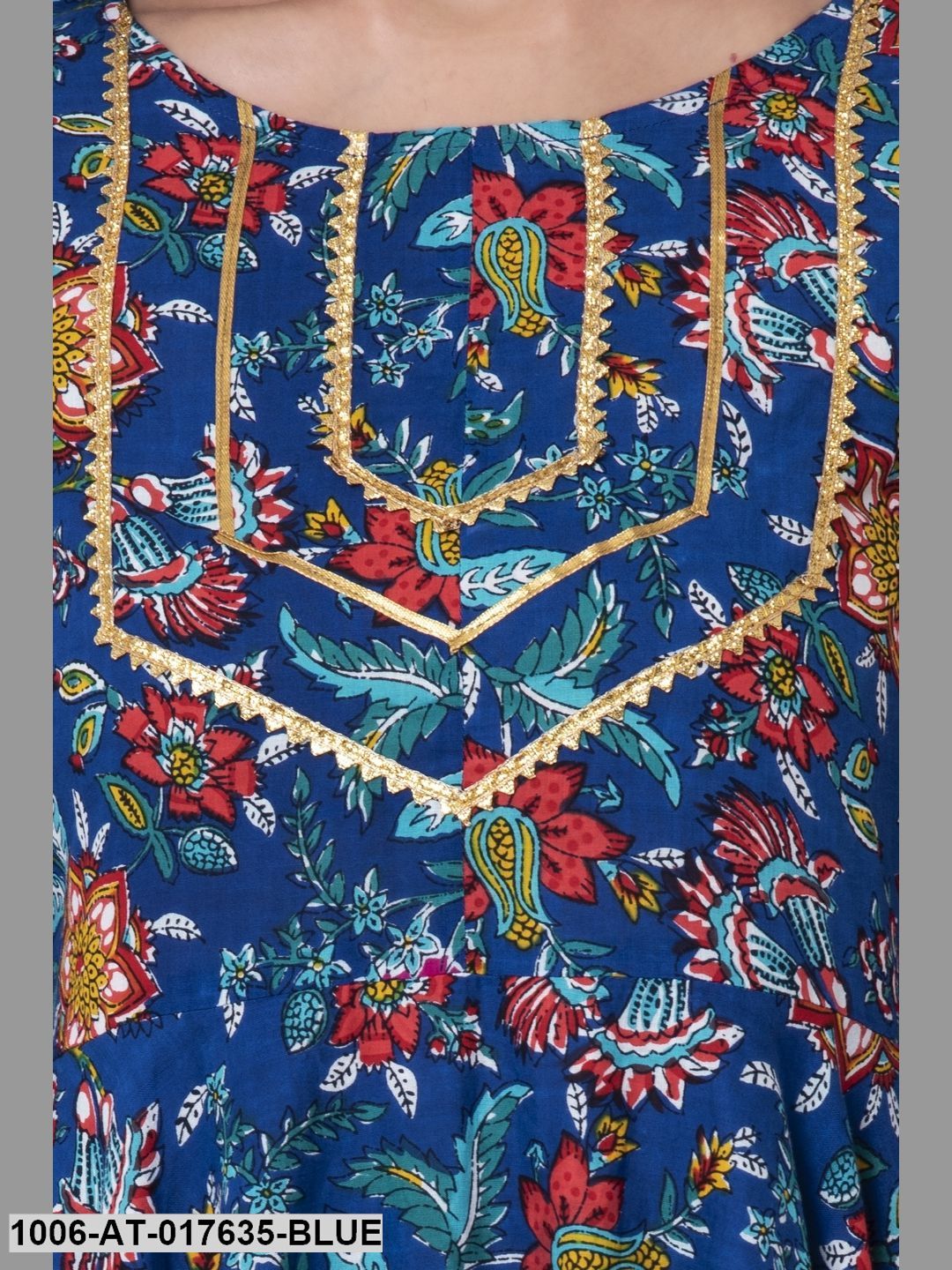 Cotton Printed Blue Flared Kurta