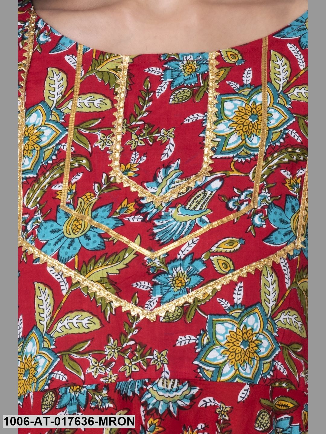 Cotton Printed Maroon Flared Kurta