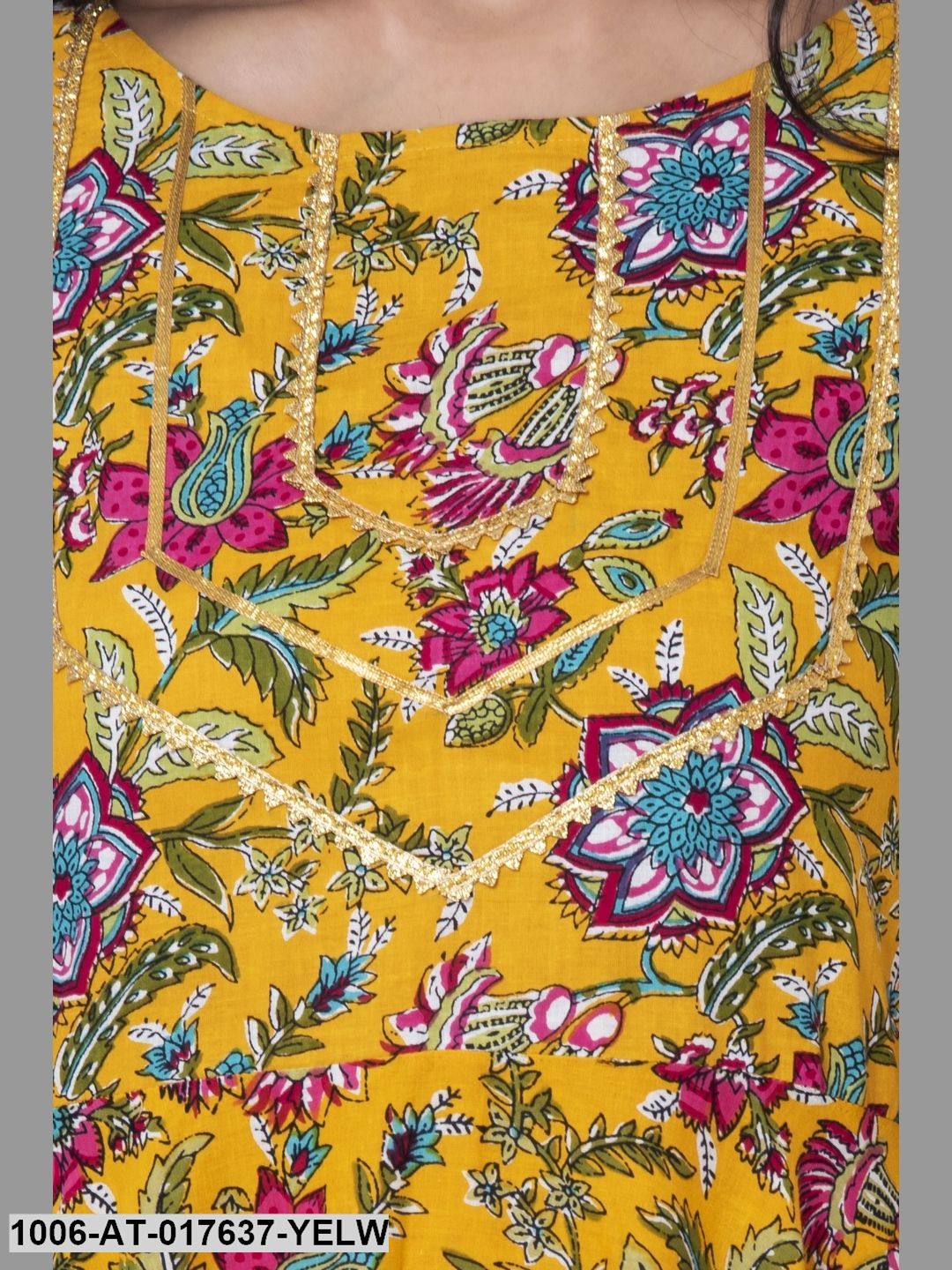 Cotton Printed Yellow Flared Kurta