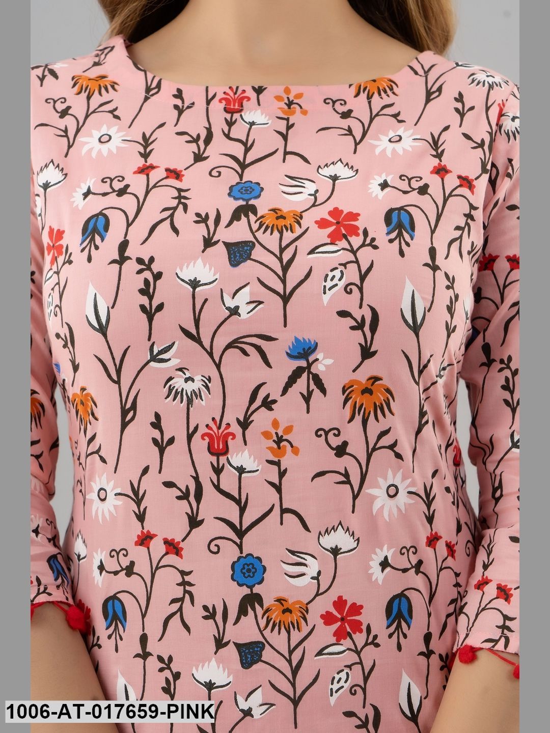 Printed Cotton Straight 3/4 Sleeves Calf Length Kurta