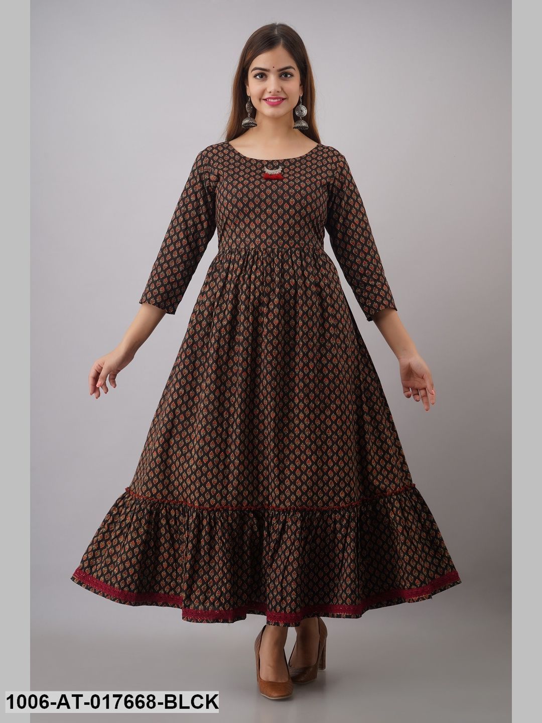 Cotton Printed Tired A-Line Kurta