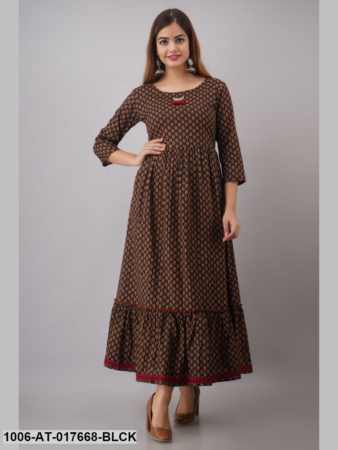 Cotton Printed Tired A-Line Kurta