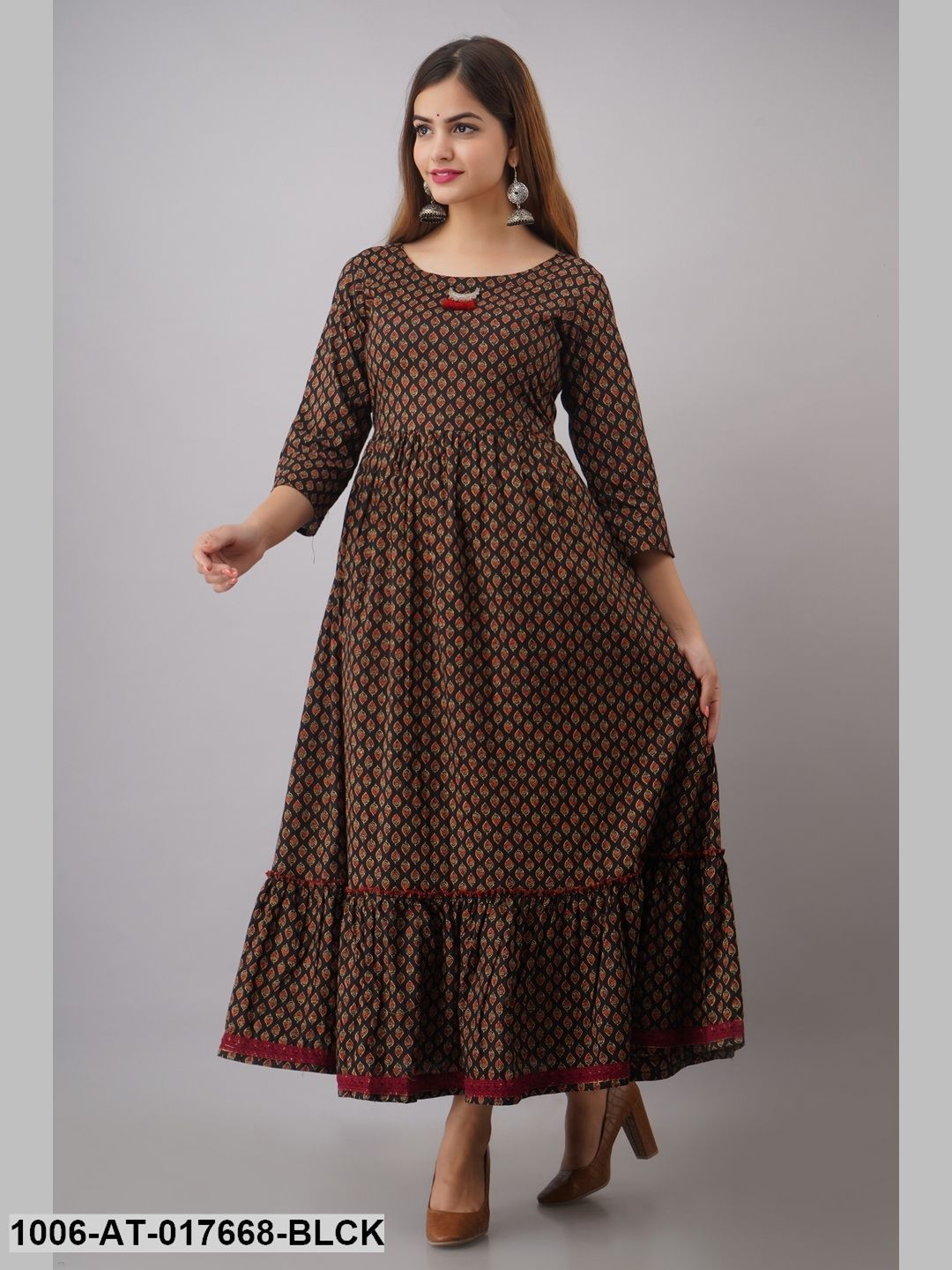 Cotton Printed Tired A-Line Kurta
