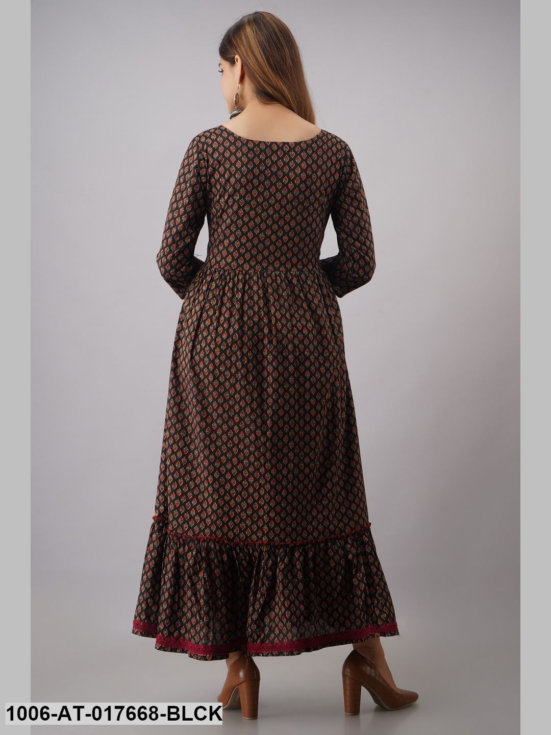 Cotton Printed Tired A-Line Kurta