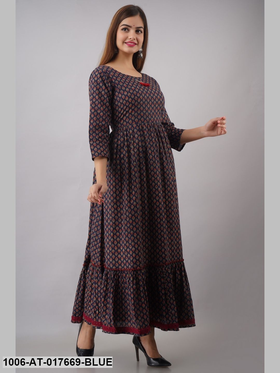 Cotton Printed Tired A-Line Kurta