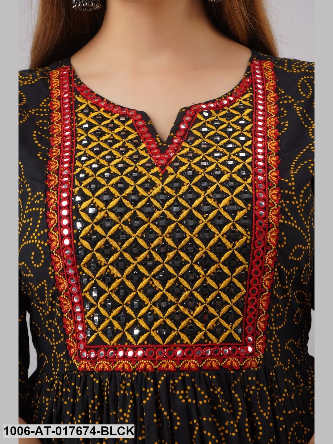 Cotton Embroidered And Printed A-Line Kurta