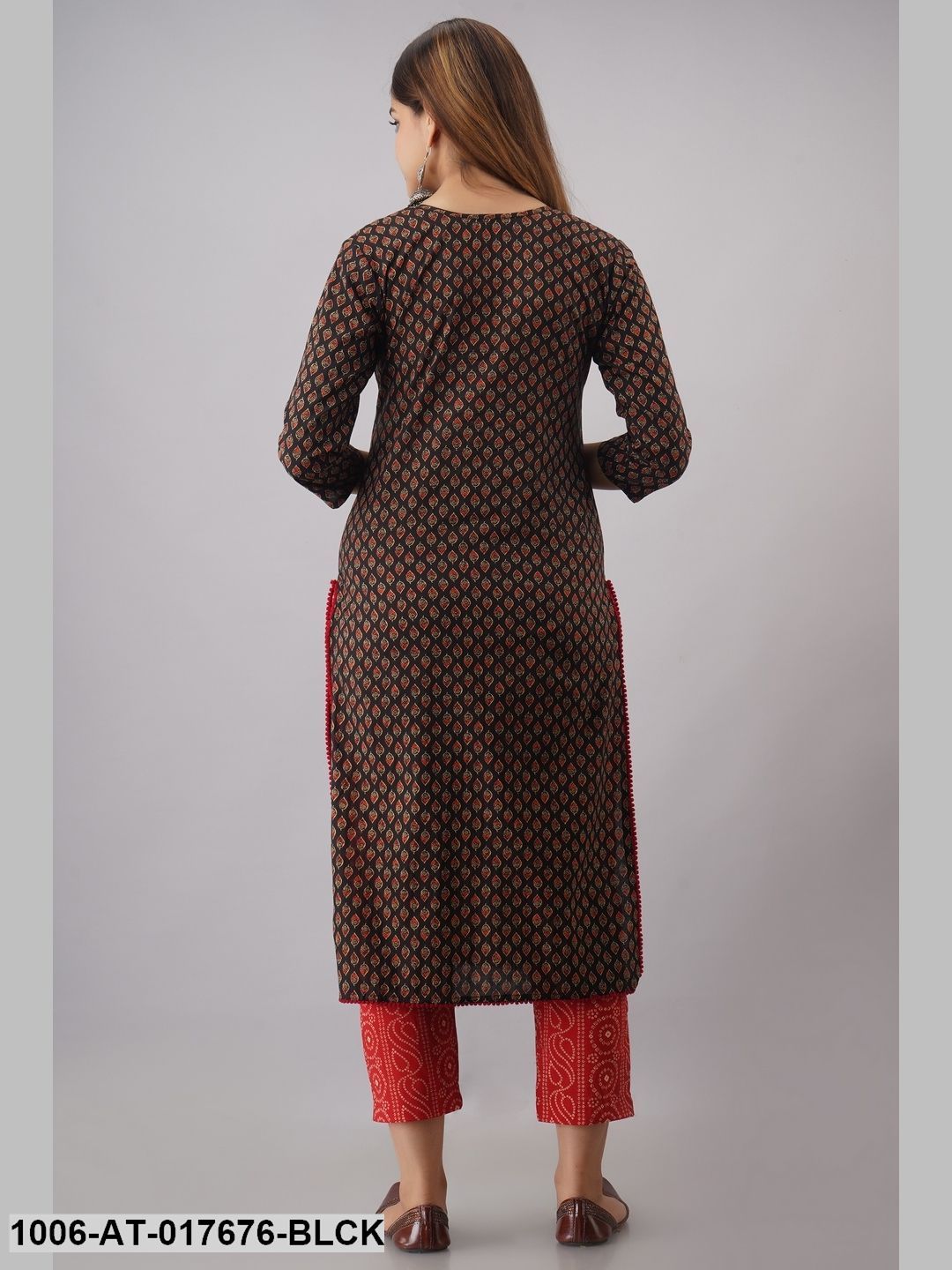 Cotton Printed Straight Kurta With Tasseles