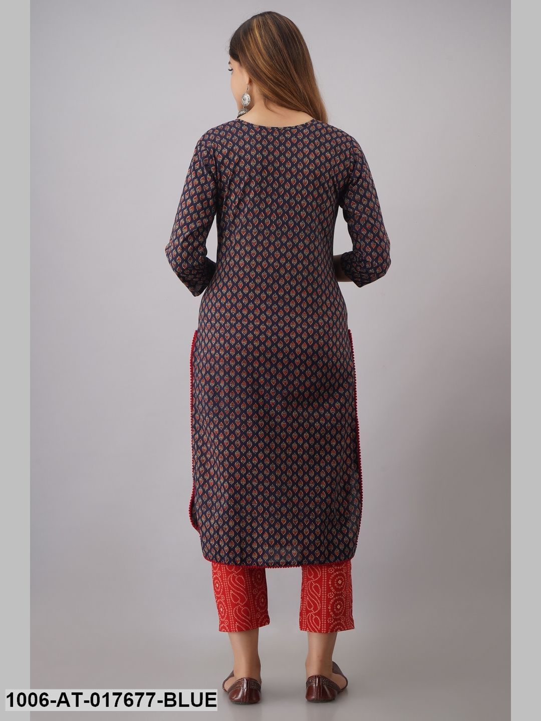 Cotton Printed Straight Kurta With Tasseles